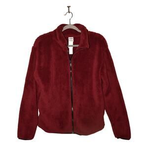 PINK VICTORIA'S SECRET NEW $70 Burgundy Cozy Sherpa Fleece Zip Jacket Small